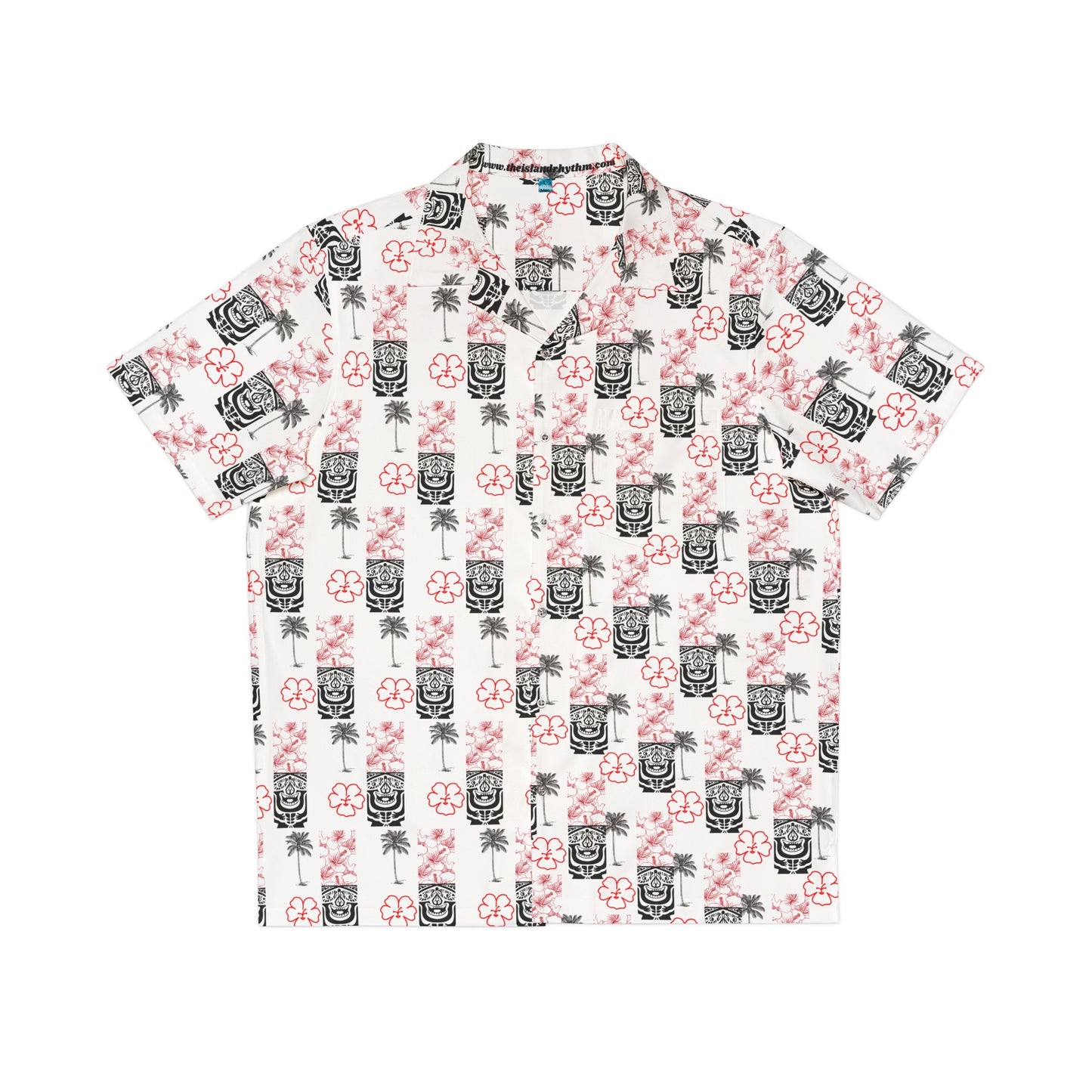 Tropical Men's Hawaiian Shirt with Floral and Tiki Print