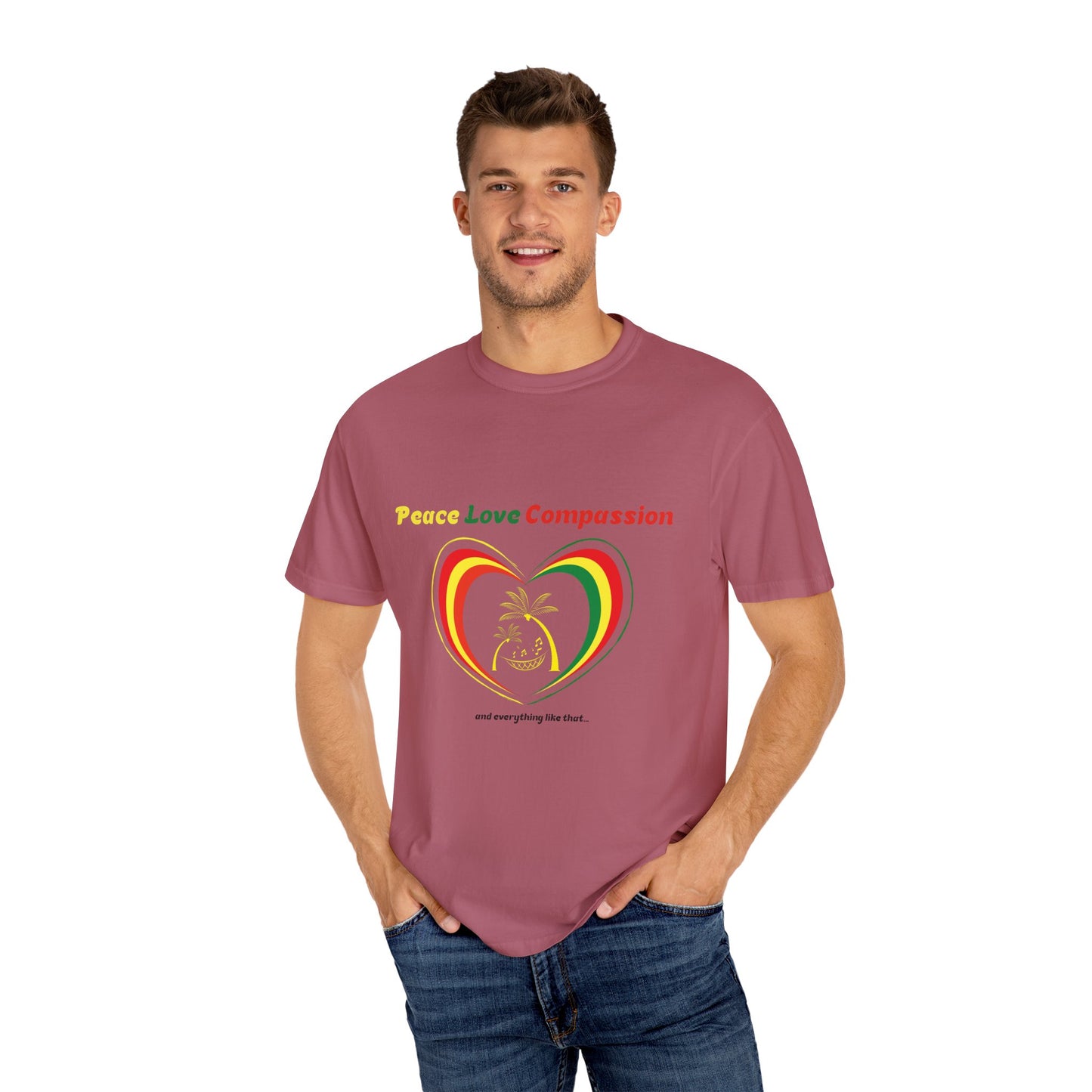 Garment-Dyed T-shirt Island Rhythm Peace Love Compassion