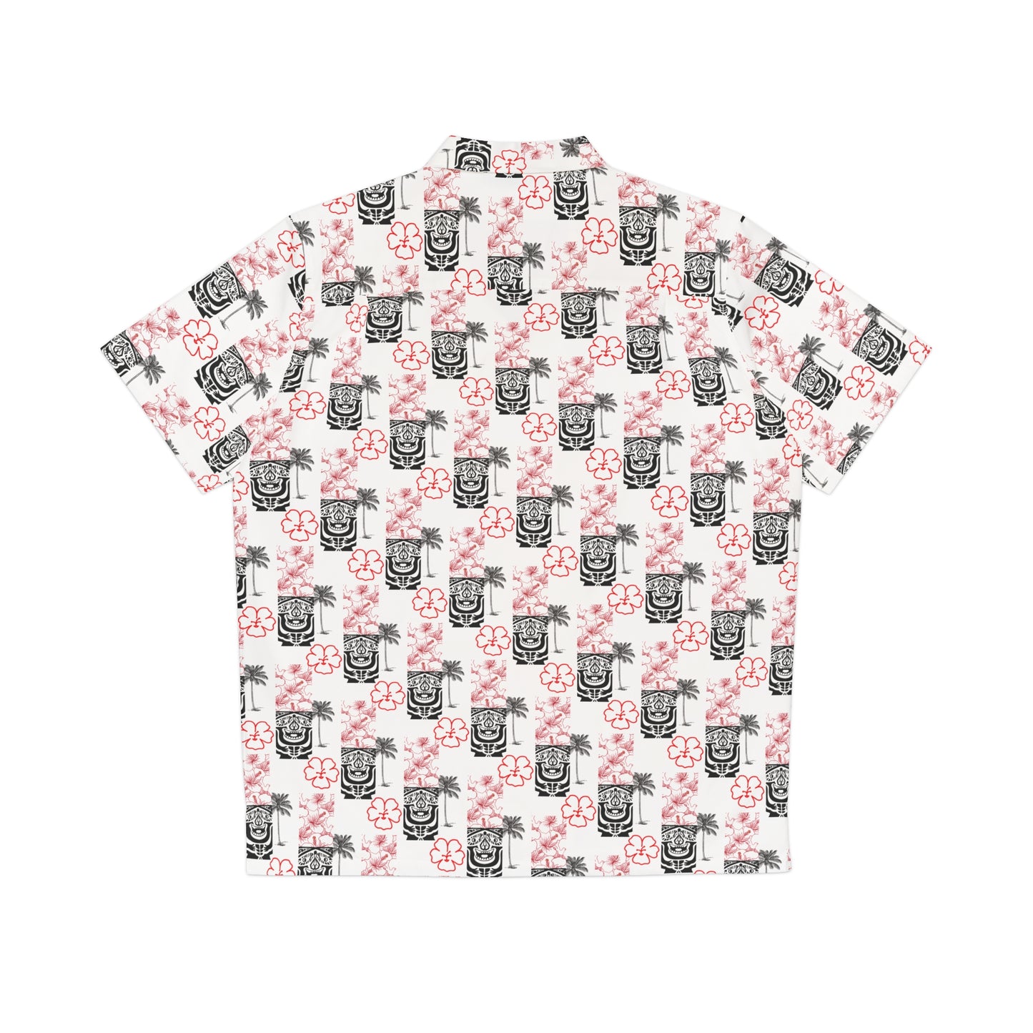 Tropical Men's Hawaiian Shirt with Floral and Tiki Print