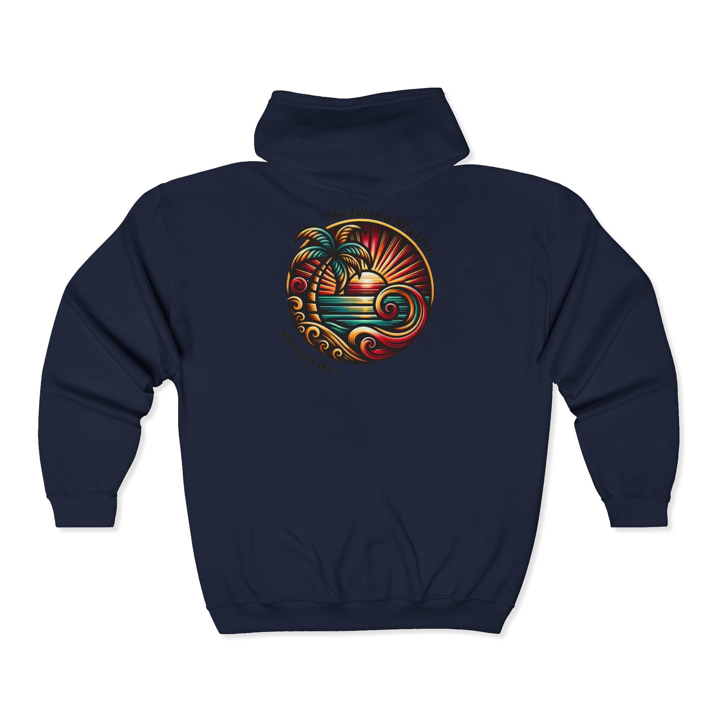 Tropical Sunset Zip-Up Hoodie | Unisex Heavy Blend Full Zip with Palm Design - The Island Rhythm