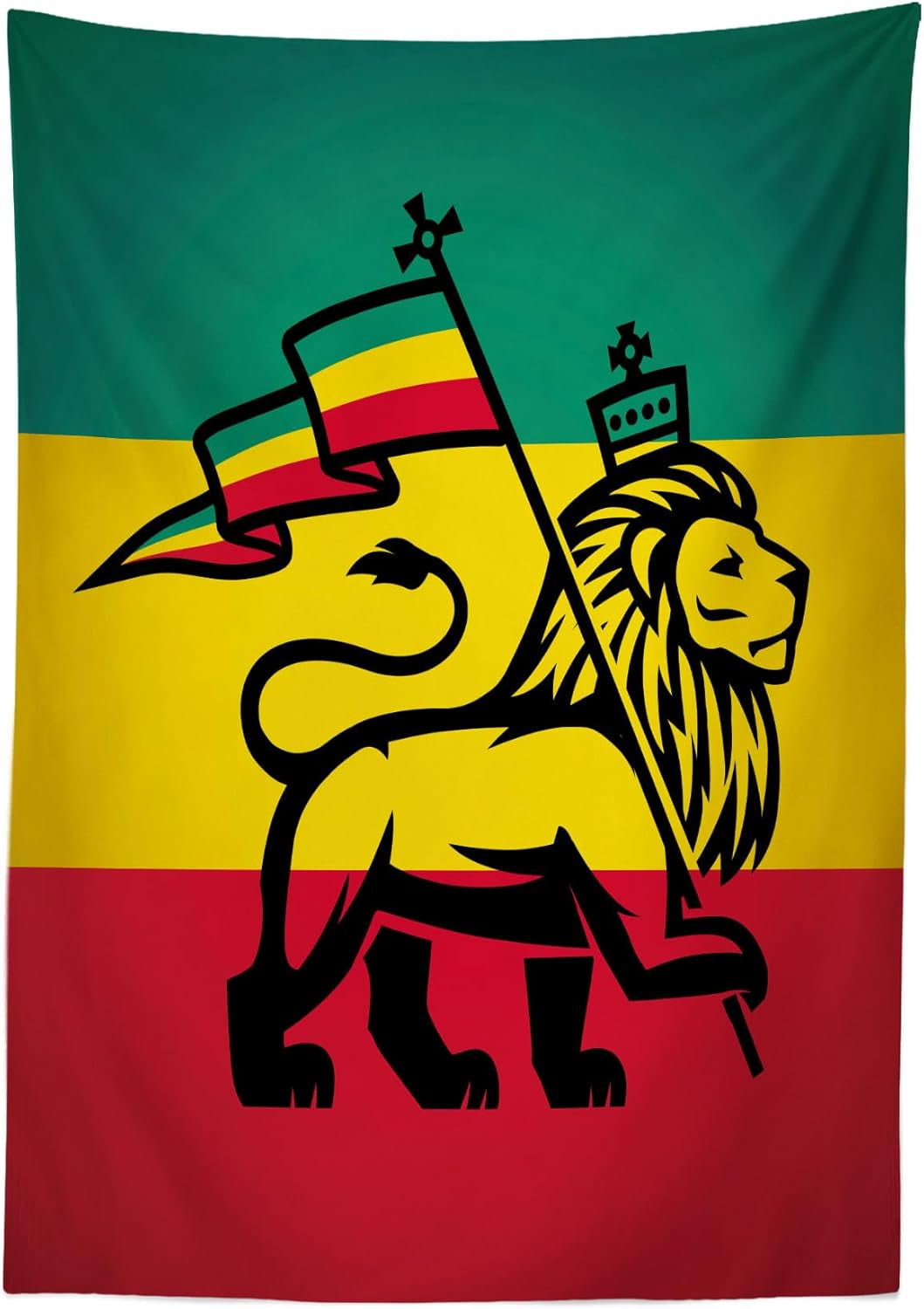 Rasta Tablecloth, Lion a Rastafari Flag Jungle Reggae Theme Art Colorful Cultural Folkloric Print, Rectangular Table Cover for Dining Room Kitchen Decor, 60" X 90", Yellow and Black