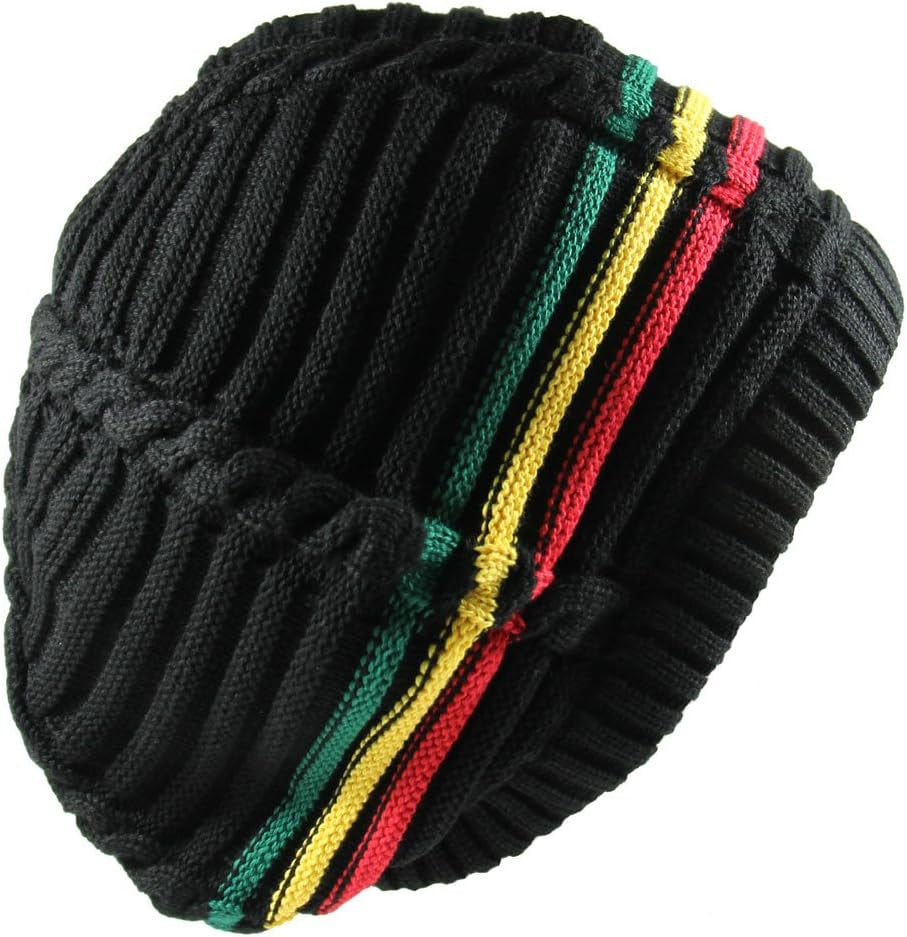 100% Cotton Classic Rasta Slouchy Ribbed Beanie Hats