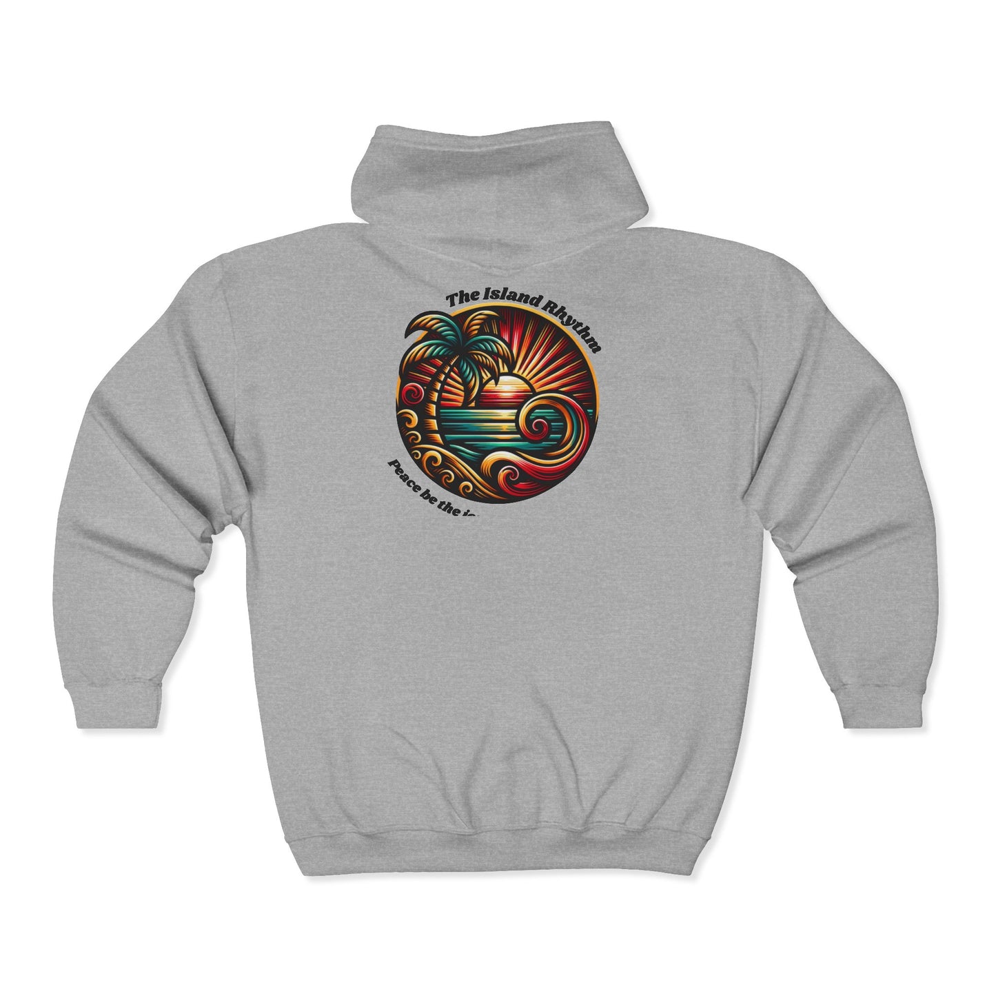 Tropical Sunset Zip-Up Hoodie | Unisex Heavy Blend Full Zip with Palm Design - The Island Rhythm