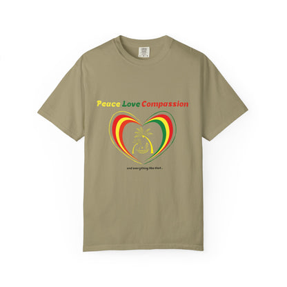Garment-Dyed T-shirt Island Rhythm Peace Love Compassion - The Island Rhythm