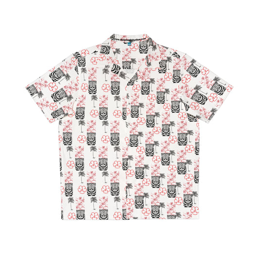 Tropical Men's Hawaiian Shirt with Floral and Tiki Print