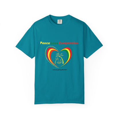 Garment-Dyed T-shirt Island Rhythm Peace Love Compassion - The Island Rhythm