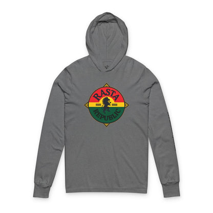 Rasta Republic Unisex Hooded Long Sleeve Tee, Perfect for Festivals, Casual Wear, Music Lovers, Gifts for Him, Unique Streetwear - The Island Rhythm