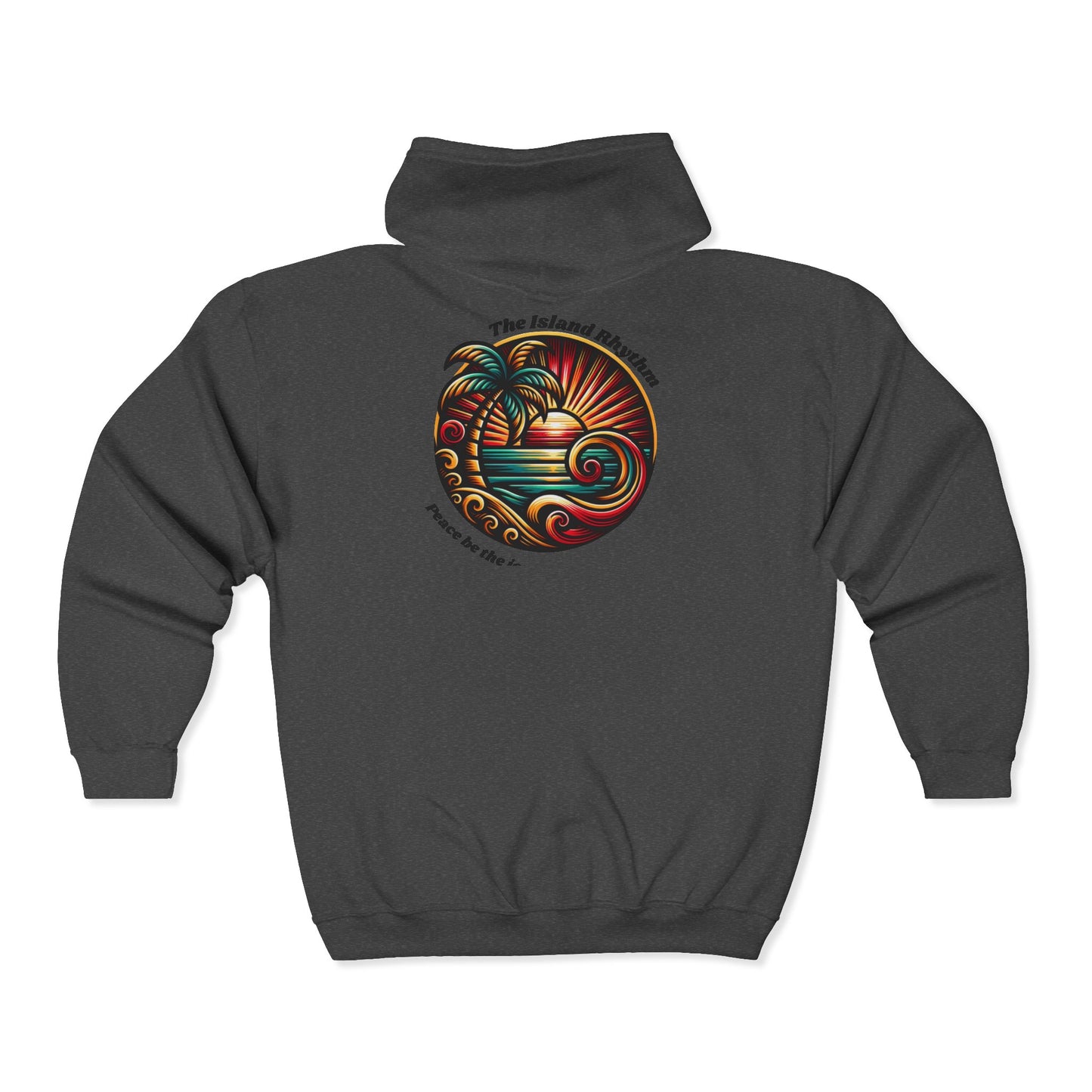 Tropical Sunset Zip-Up Hoodie | Unisex Heavy Blend Full Zip with Palm Design - The Island Rhythm