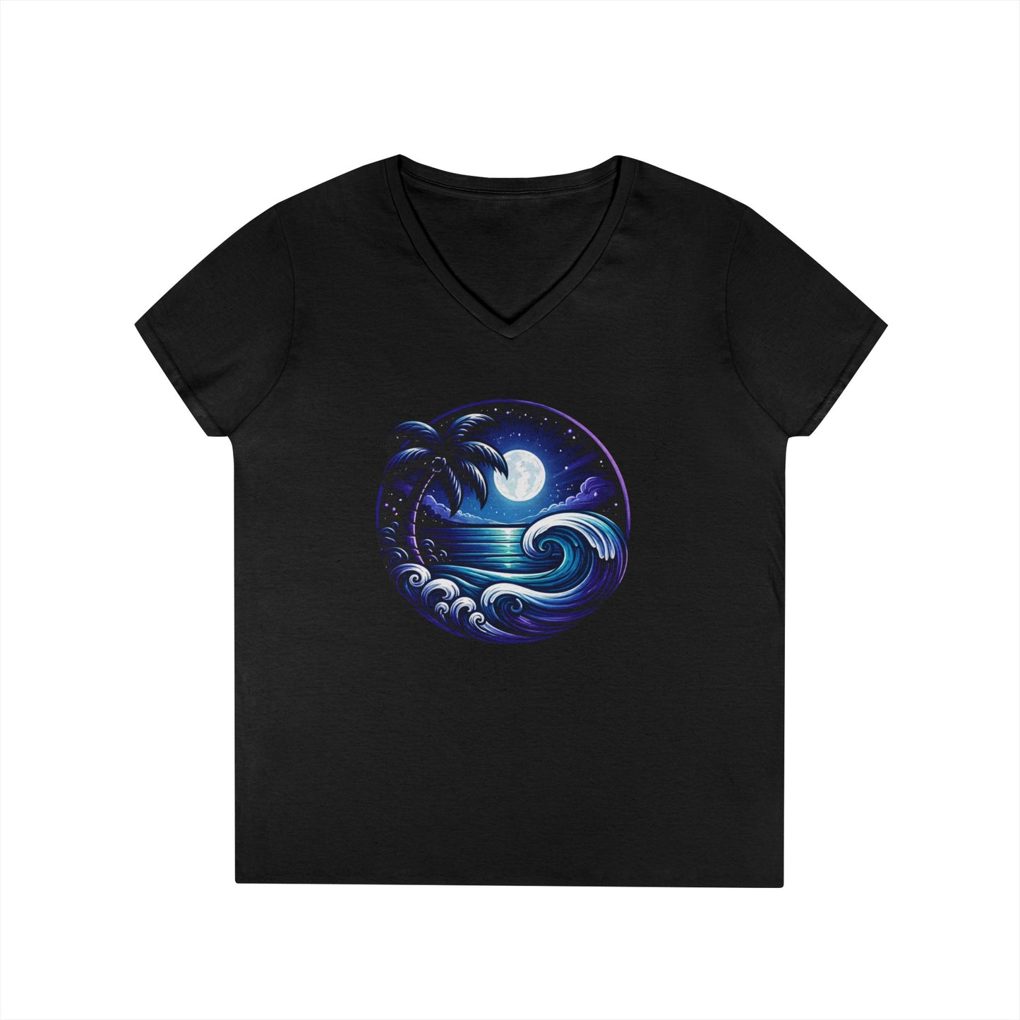 Moonlit Surf V-Neck Tee — Island Rhythm Nightfall Edition - The Island Rhythm