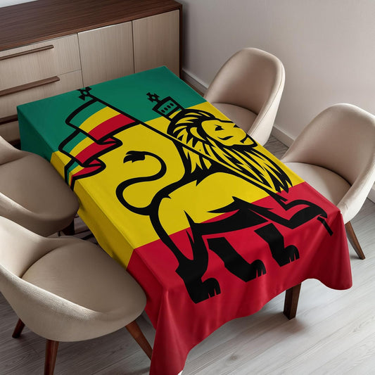 Rasta Tablecloth, Lion a Rastafari Flag Jungle Reggae Theme Art Colorful Cultural Folkloric Print, Rectangular Table Cover for Dining Room Kitchen Decor, 60" X 90", Yellow and Black