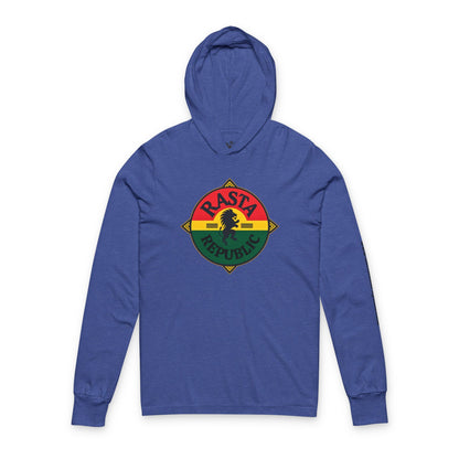 Rasta Republic Unisex Hooded Long Sleeve Tee, Perfect for Festivals, Casual Wear, Music Lovers, Gifts for Him, Unique Streetwear - The Island Rhythm