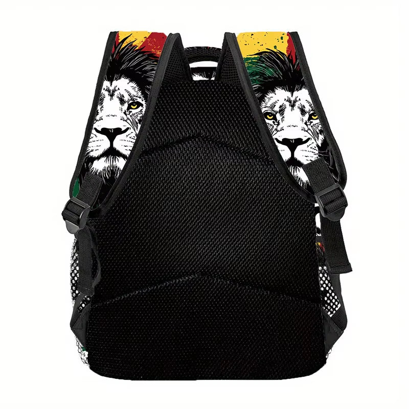 Ganja Rasta Lion Print Backpack Lightweight Microfiber, Adjustable Straps, Zip Closure, Ideal for Hiking, Camping, and Casual