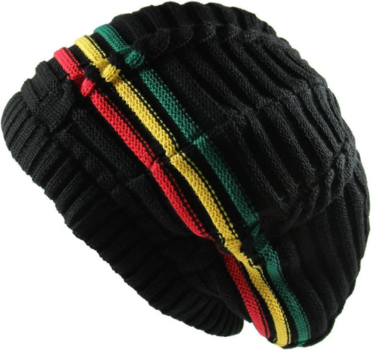 100% Cotton Classic Rasta Slouchy Ribbed Beanie Hats